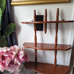Vintage Tree Tier Wooden Wall Shelves Display, Small Shelving For Miniatures